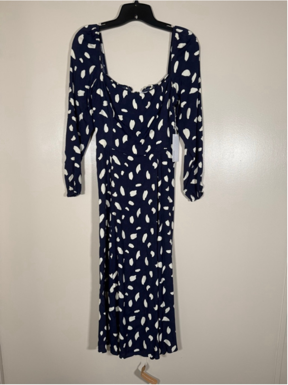 REFORMATION Sigmund Midi Dress Navy Blue Splatter Polka Dot Coquette NWT 6P - Picture 3 of 11